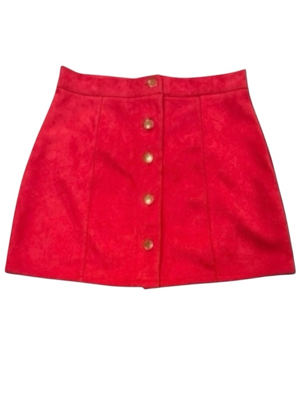 Red Faux Suede Mini Skirt Gold Button Front Y2K Preppy Festival Western Medium